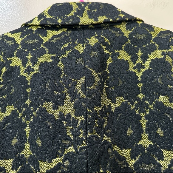 Banana Republic L’Wren Scott Blazer Bright Celery Black Floral Jacquard Peplum 2 - Picture 6 of 11